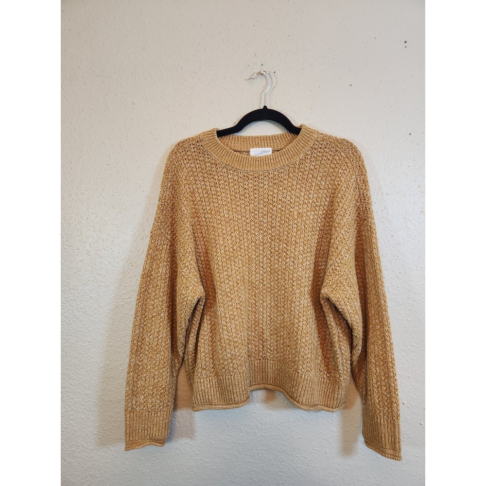 Universal Thread Womens Large Tan Crewneck Sweater Marled Knit Drop Shoulder